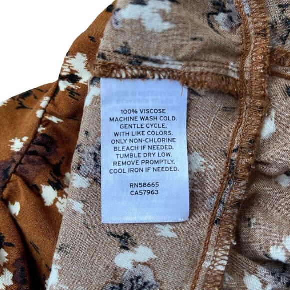 Abound Floral Peplum Brown White High Low Hem Short Sleeve Top – Size Small - Picture 7 of 9